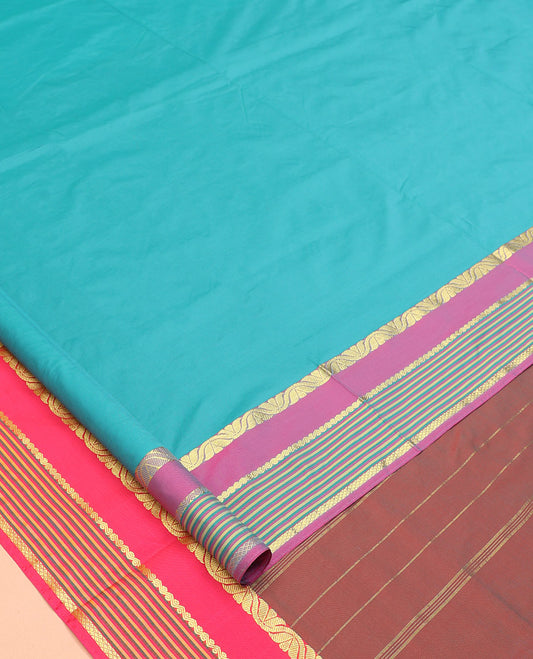 Blue Plain Ten-Yard Art Silk Saree