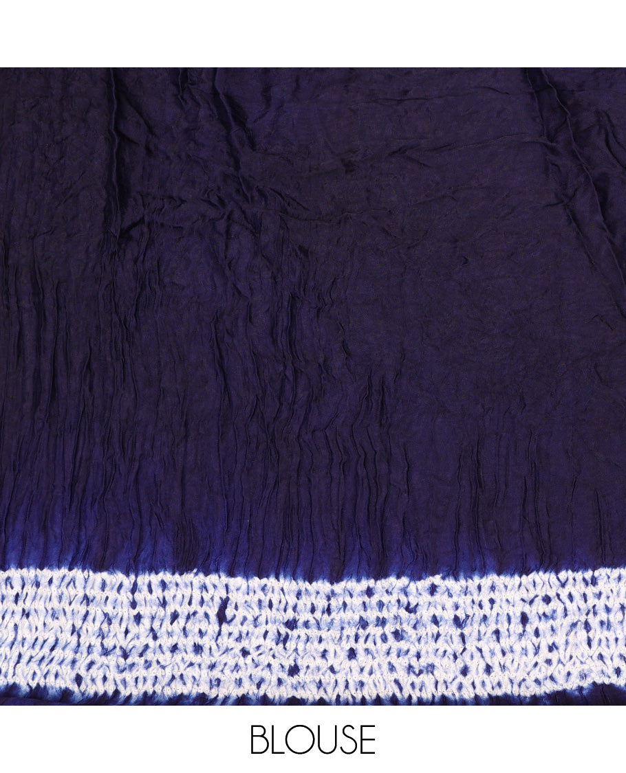 Borderless Navy Blue Bandhani Dola Silk Saree