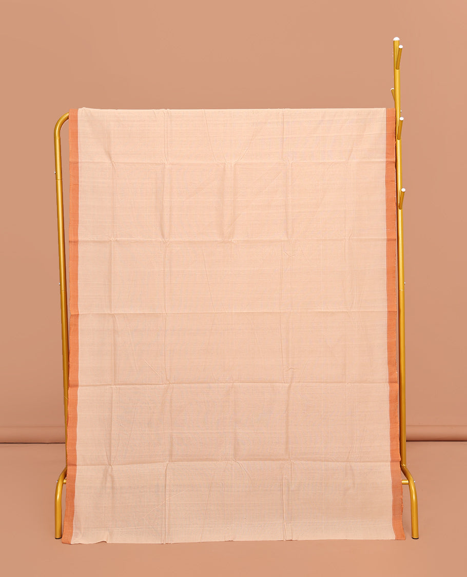 Sandal Plain Mangalgiri Cotton Saree, Complemented by Contrast Border, Subtly Striped Pallu and Paired with a Contrast Blouse