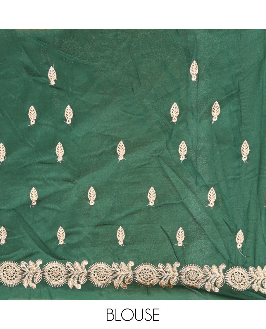 Pink Art Silk Half Saree, Adorned with Buttas Woven Skirt, Contrast Traditional Border, an Embroidered Blouse, and Contrast Scallop Embroidered Dhavani