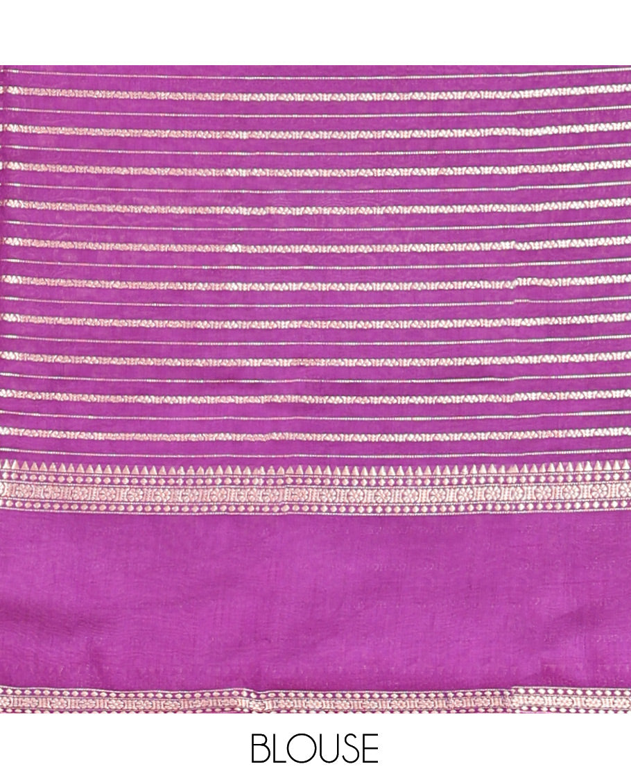 Purple Assam Silk Saree, Graced with Zari Stripes, Highlighted by a Traditional Border, Zari Striped Pallu, and a Matching Blouse