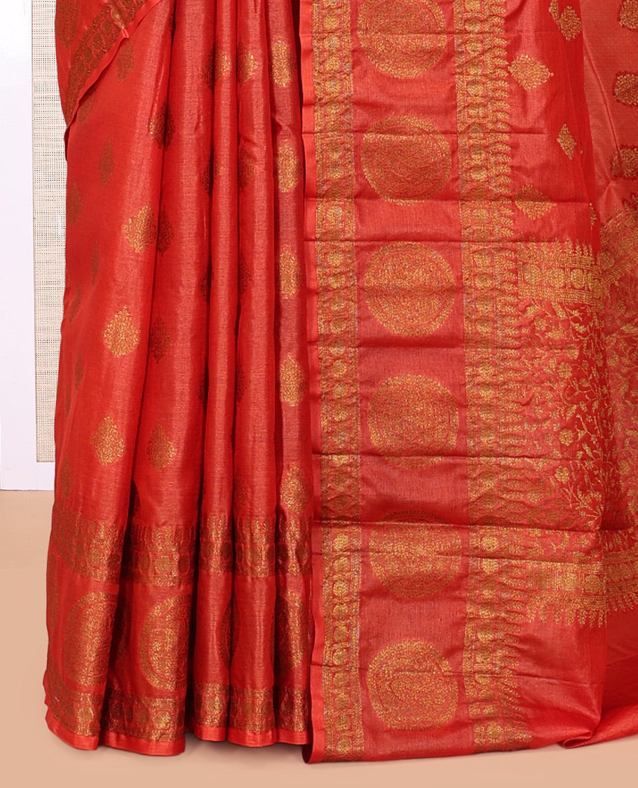 Orange Tussar Silk Saree