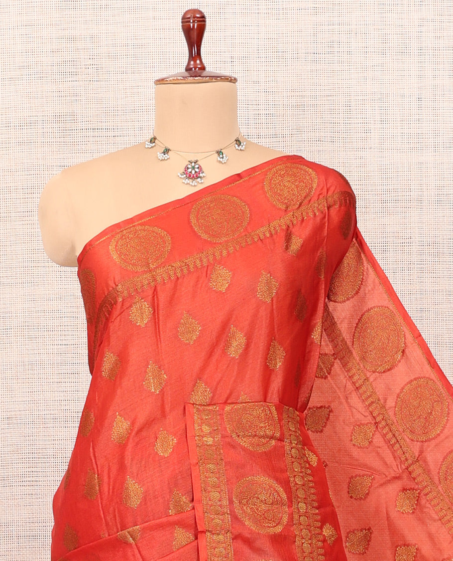 Orange Tussar Silk Saree