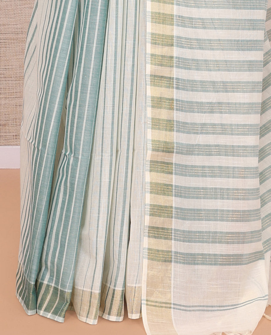 Cream-Green Jute Cotton Saree