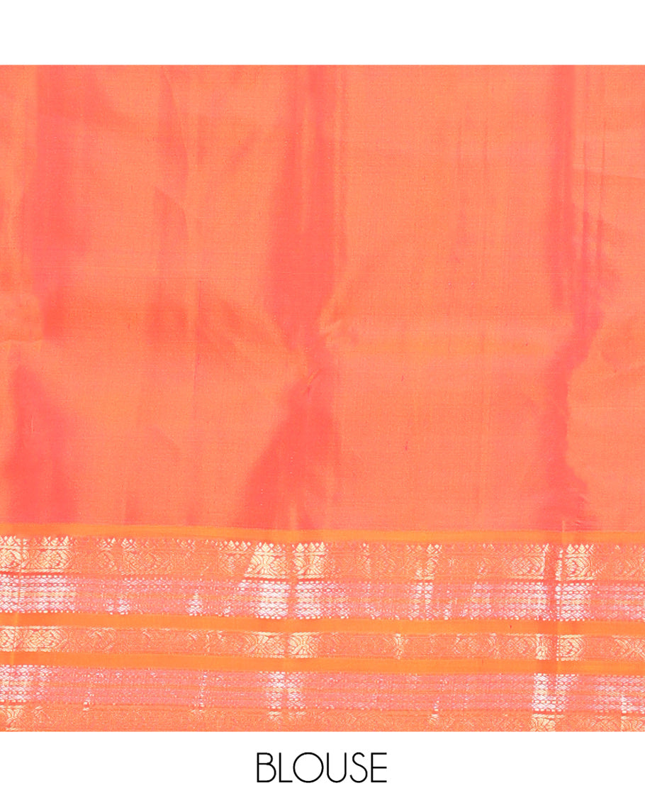 Sandal Manga-Chakra Buttas Vasundhara Silk Saree, Contrast Traditional Border, and Contrast Blouse