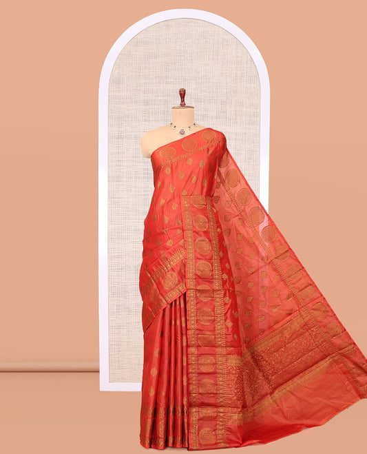 Orange Tussar Silk Saree