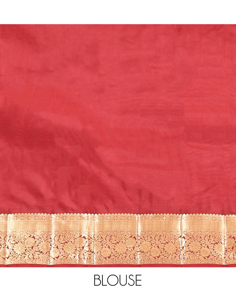 Orange Vasundhara Lite Silk Mix Saree, Richly Detailed with Zari Buttas All Over Its Body, Complemented by Contrast Border of Kodi Visiry Designs, Grand Jaal Pallu and Paired with a Contrast Blouse