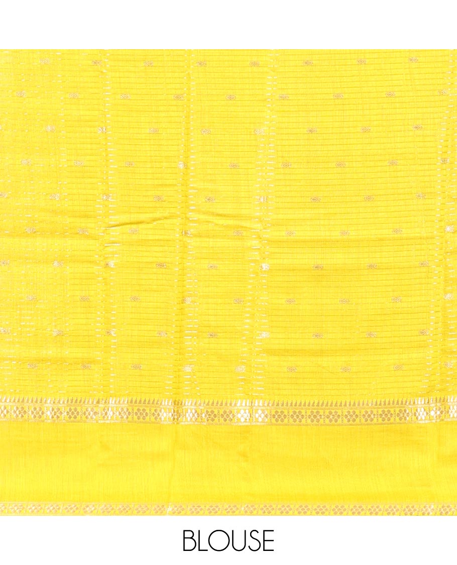 Blue Assam Silk Saree, Detailed with Buttas and Stripes, Traditional Zari Border, Zari-Design Pallu, and a Contrast Blouse