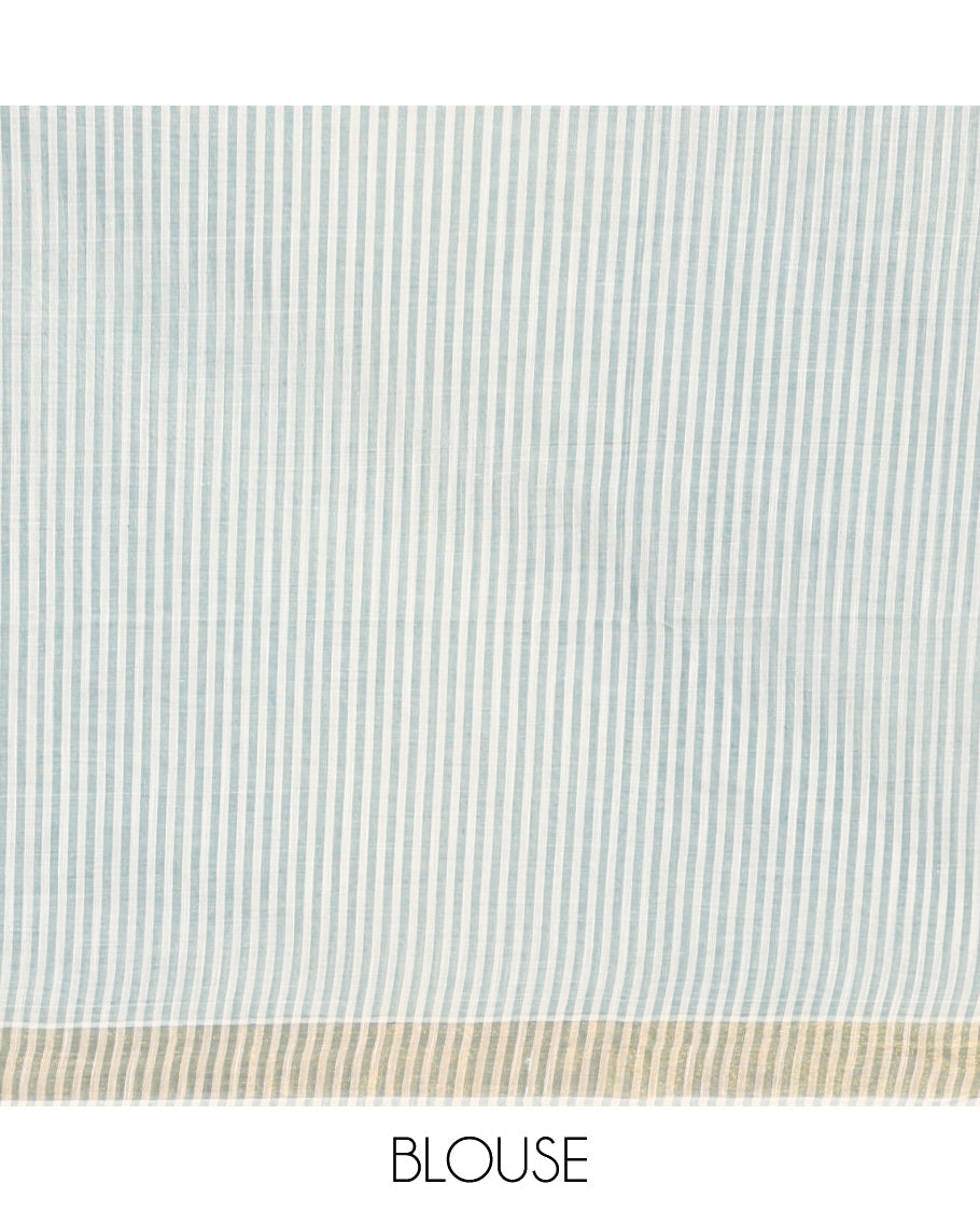 Cream-Green Jute Cotton Saree
