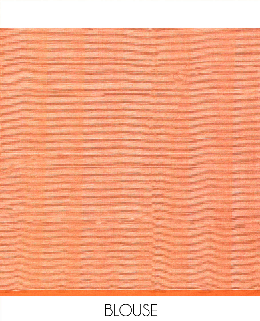 Sandal Plain Mangalgiri Cotton Saree, Complemented by Contrast Border, Subtly Striped Pallu and Paired with a Contrast Blouse