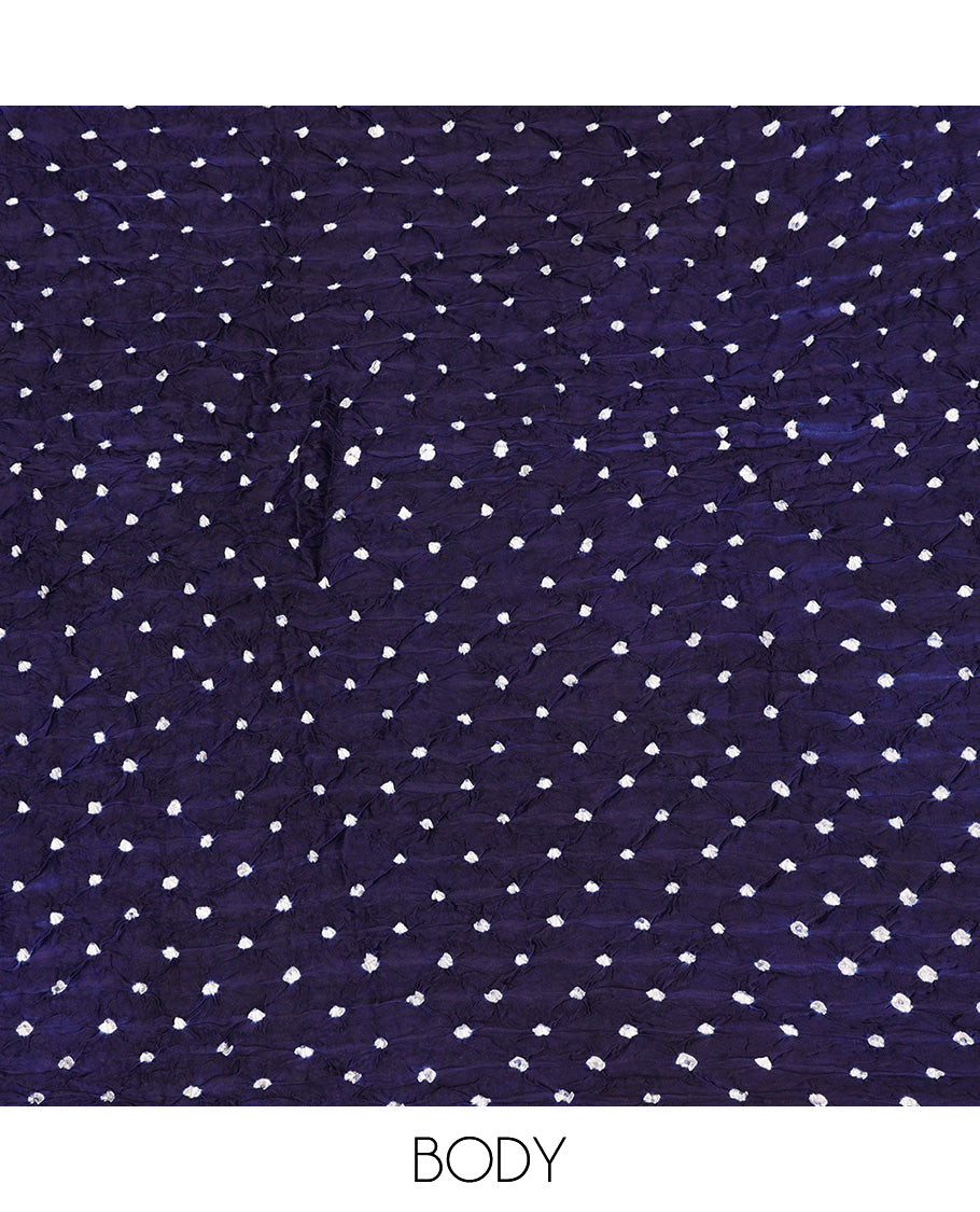 Borderless Navy Blue Bandhani Dola Silk Saree