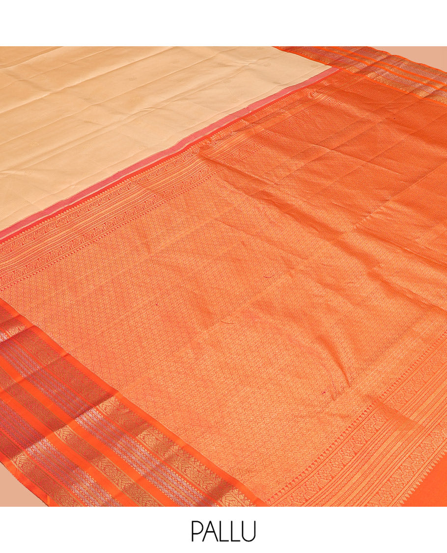 Sandal Manga-Chakra Buttas Vasundhara Silk Saree, Contrast Traditional Border, and Contrast Blouse