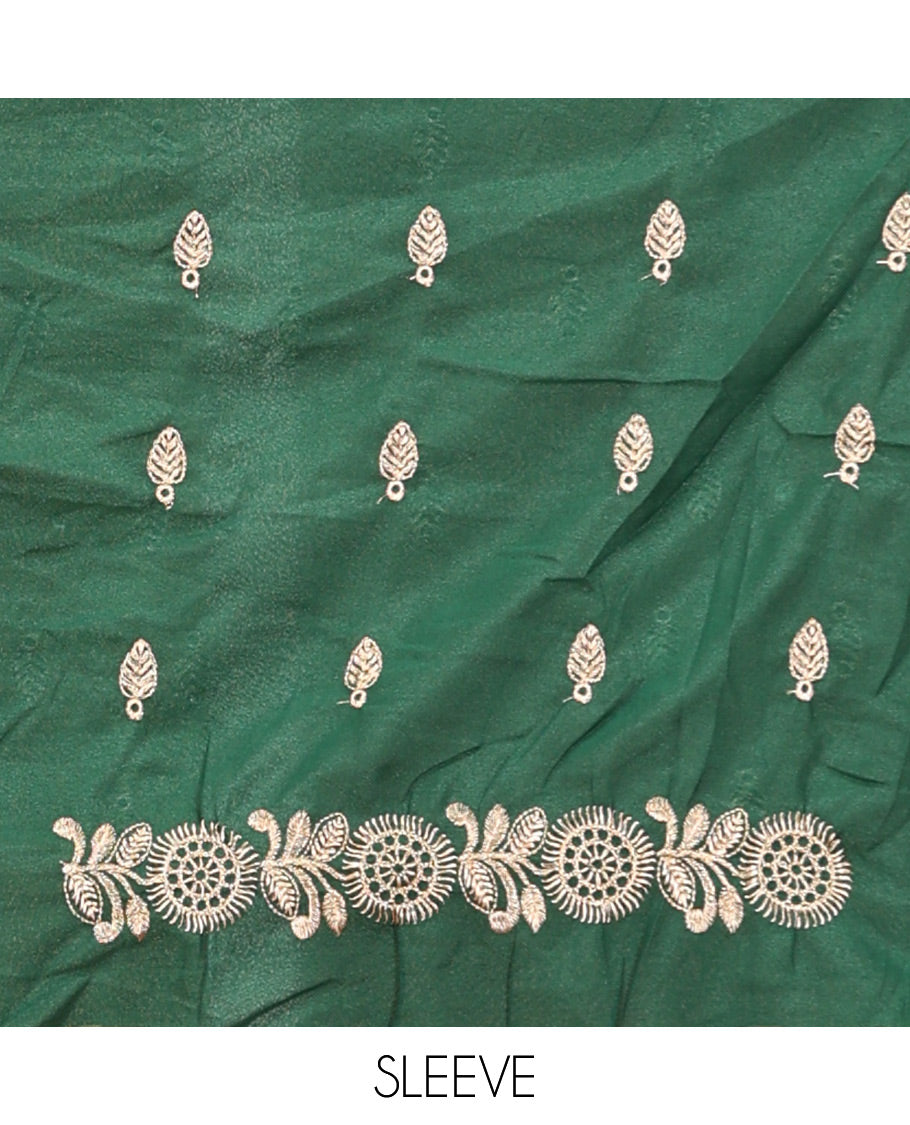 Pink Art Silk Half Saree, Adorned with Buttas Woven Skirt, Contrast Traditional Border, an Embroidered Blouse, and Contrast Scallop Embroidered Dhavani