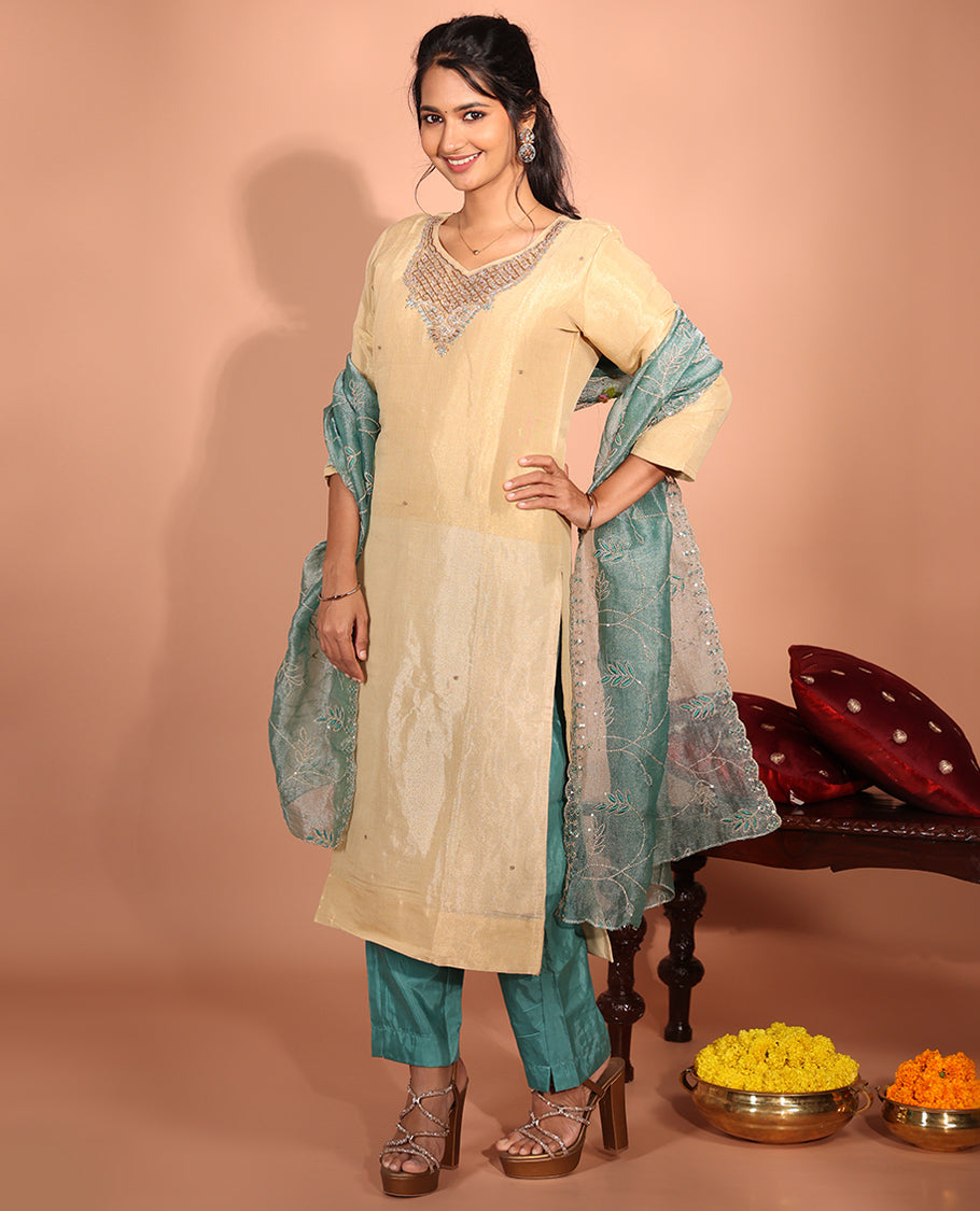 Sandal Tissue Embroidered Readymade Suit
