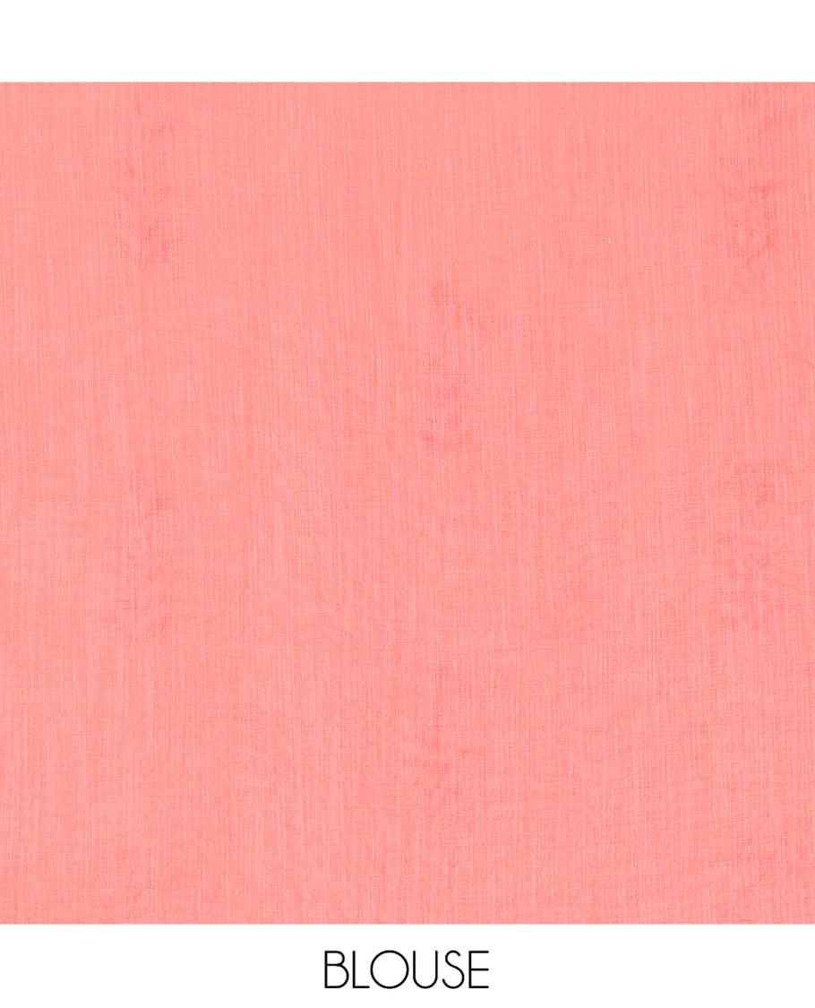 Borderless Cream-Pink Linen Cotton Saree, Prettified with Floral Buttas, a Self-Pallu, and a Contrast Blouse