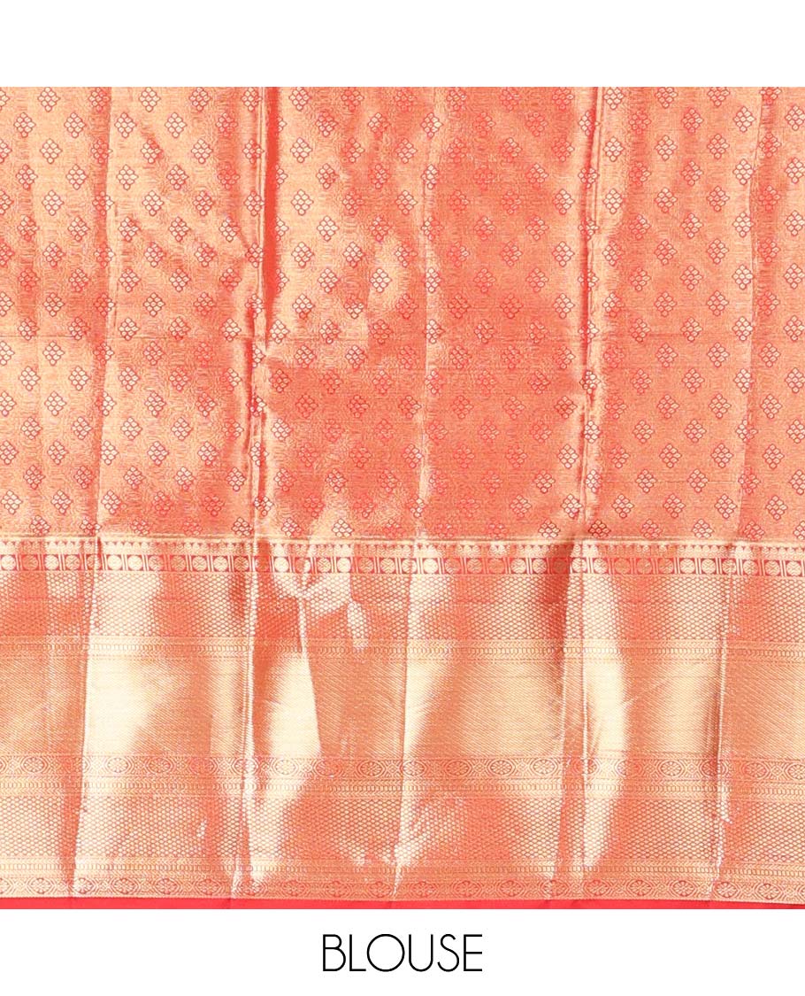 Brown peacock buttas budget silk saree with contrast intricate zari design border & floral zari design pallu