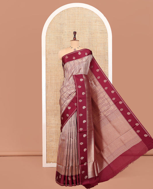 Magenta Pink Russian Dola Silk Saree, Gracefully Embellished with Zari Zig-Zag Jacquard on Its Body, Highlighted by Zari Buttas Woven Satin Border, Intricately Designed Pallu, and Paired with a Matching Blouse