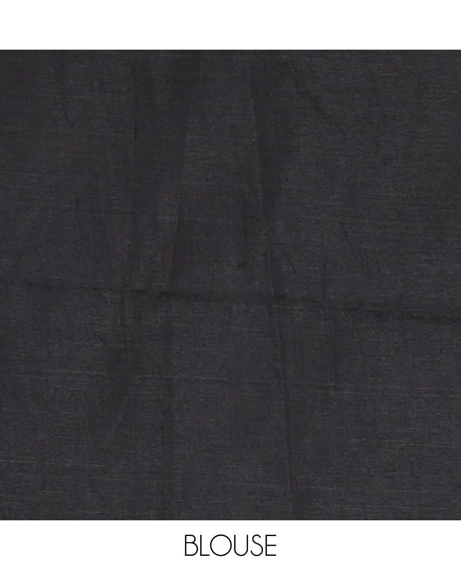 Borderless Black Khadi Cotton Saree, Delicately Woven with Flower Motifs Embroidery All Over Its Body, a Self-Pallu, and Paired with a Matching Blouse
