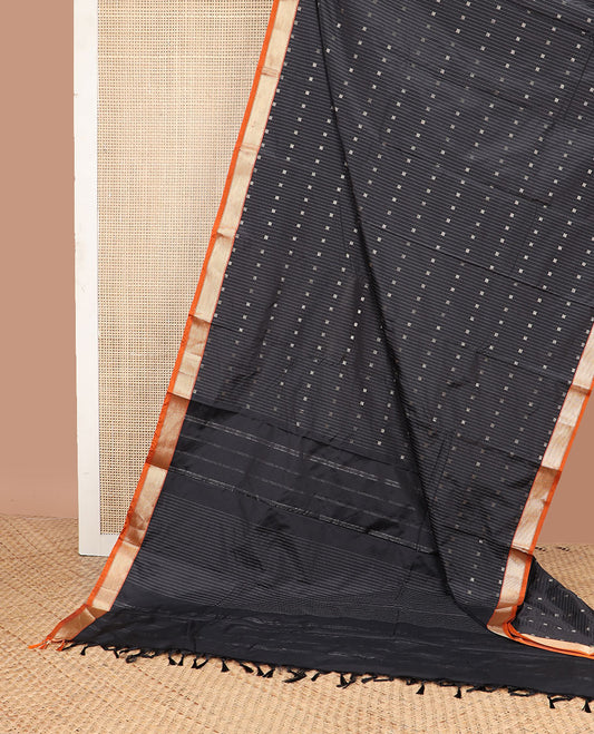 Black striped, geometric design gift saree with contrast zari design border & striped pallu