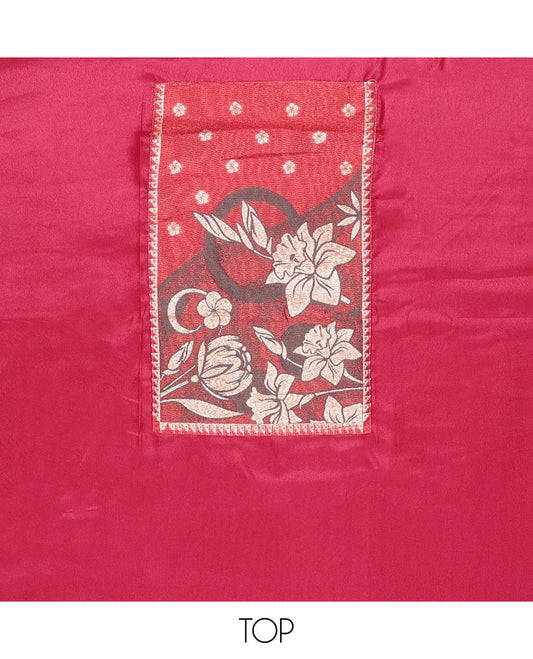 Red chudidhar material set floral design top, plain bottom & floral design dupatta