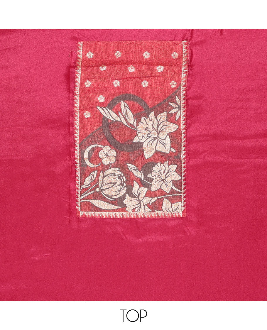 Red chudidhar material set floral design top, plain bottom & floral design dupatta