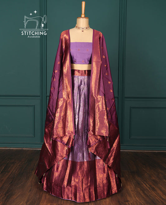 Violet jacquard art-silk half-saree,contrast zari design blouse,traditional design border & intricate dhavani