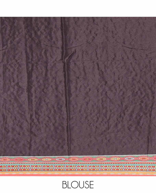 Multi color geometric design, mirror work synon silk saree with printed border, mirror work & printed blouse along with plain blouse