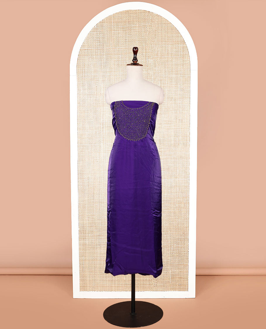 Dark purple moti handwork velvet organza chudidhar material top with american crepe pant & one side handwork dupatta