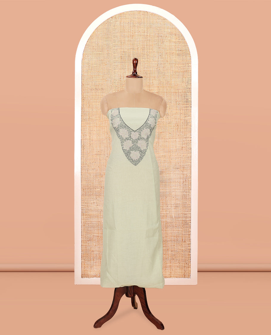 Mehendi Green Crunchy Chiffon Material Chudiddar, Embroidered Top, Plain Bottom, Embroidered Scallop Dupatta
