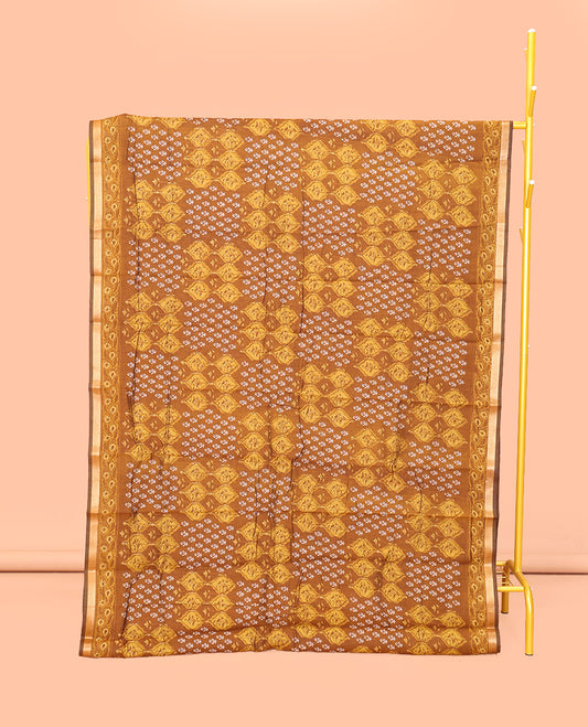 Blue Mul Mul Cotton Saree, Accentuated with Geometric Print, a Subtle Border, Floral-Printed Pallu, and a Matching Blouse