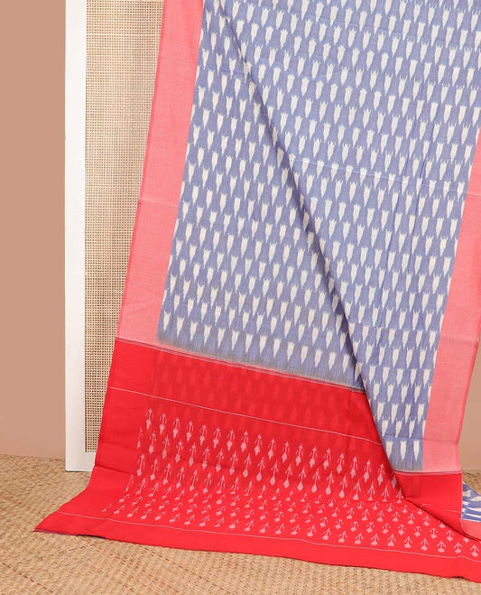 Powder blue geometric design ikkat cotton saree with contrast border & arrow motifs pallu