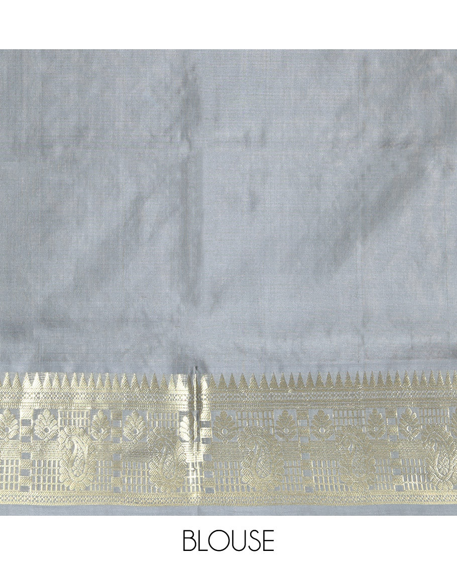 Pink Venkatagiri Silk Saree, Embellished with Zari Buttas All Over Its Body, Complemented by a Contrast Traditional Zari Design Border, Pallu of Thilakam Designs, and Paired with a Contrast Blouse