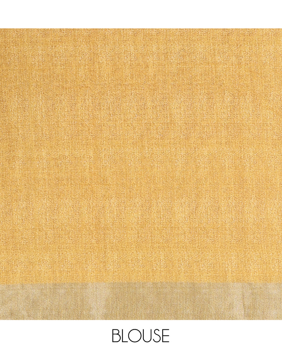 Cream Sunflower Printed Linen Cotton Saree, a Contrast Zari Border, and a Contrast Blouse
