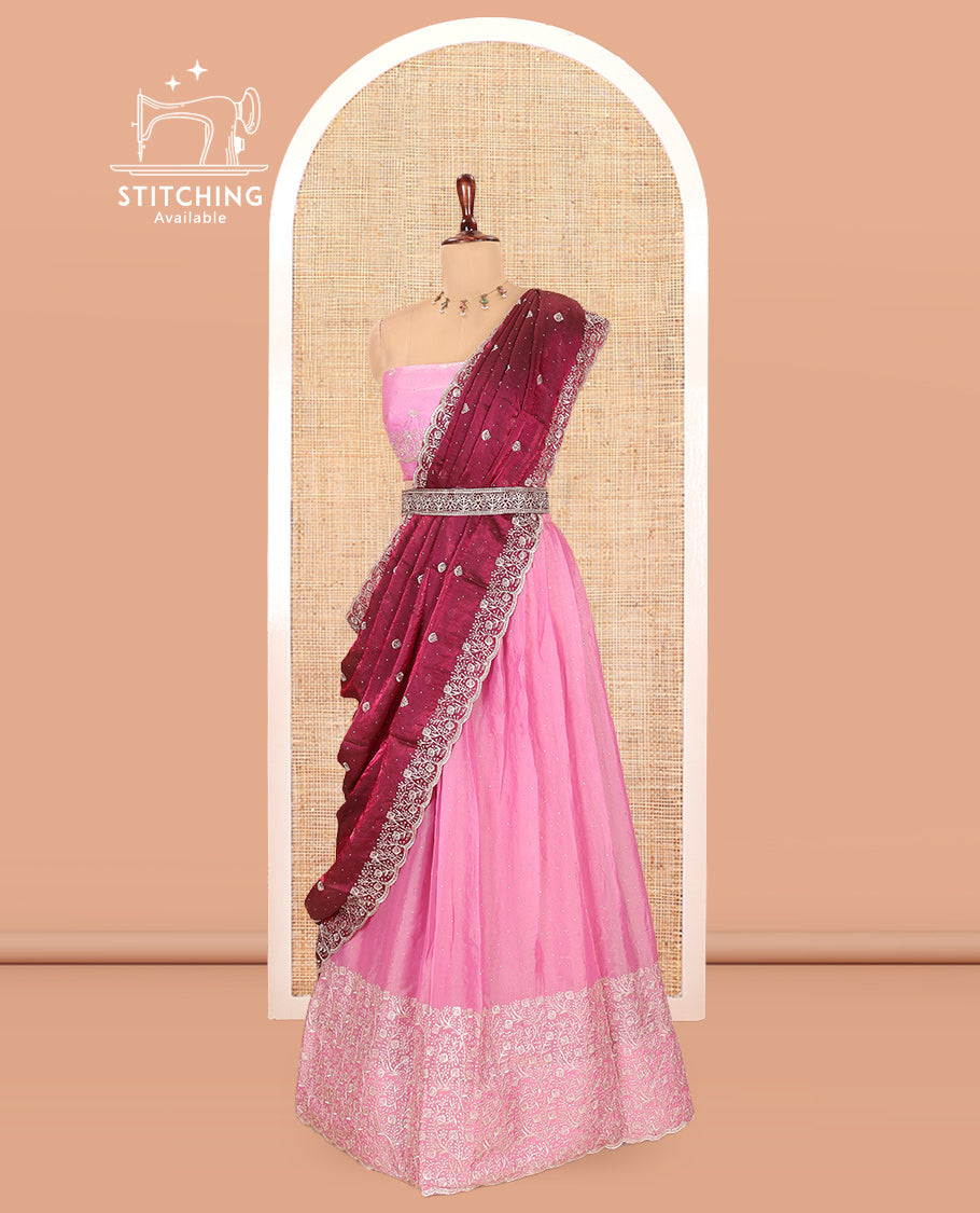 Gajri Pink Moss Organza Half-Saree