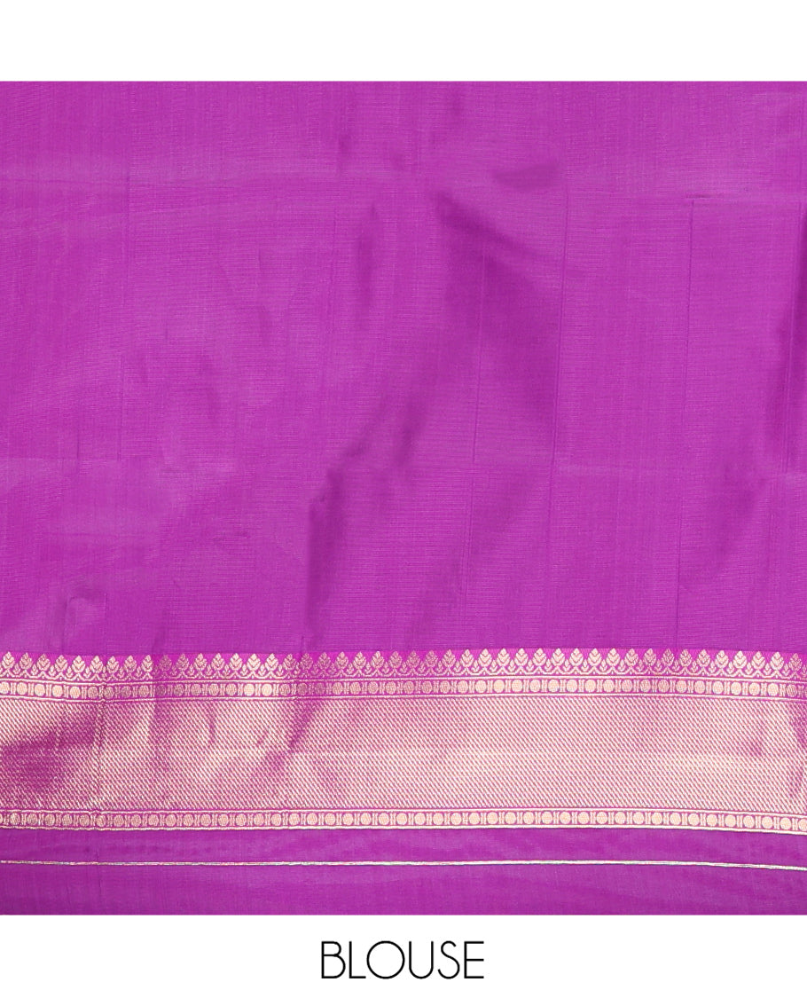 Violet Buttas-Checked Semi-Kanchi Silk Saree, a Traditional Border, Grand Pallu, Matching Blouse