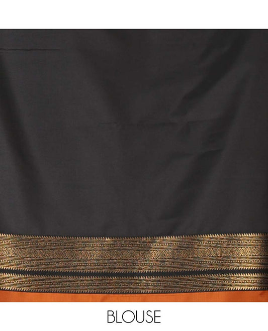 Rust mayil chakra & wedding-themed motifs semi-soft silksaree,contrast ganga jamuna rettai pettu traditional border & grand pallu
