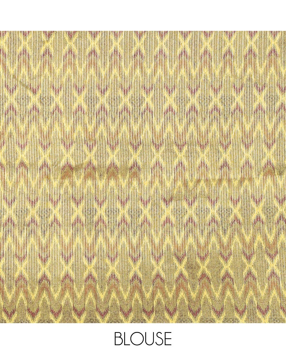Rust Fancy Tussar Saree, Highlighted by Vertical Zari Stripes Across Its Body, Complemented by Captivating Contrast Geometric Patterned Border, Subtle Pallu and Paired with a Contrast Blouse