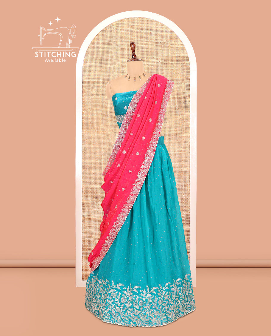 Rama Blue Velvet Organza Half-Saree