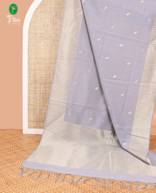 Grey leaf design art tussar saree with diamond design border & rich pallu along with butta design blouse