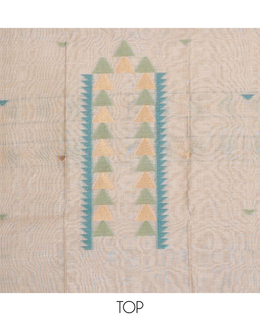 Cream chudidhar material set, geometric design top , blue plain bottom & geometric design dupatta