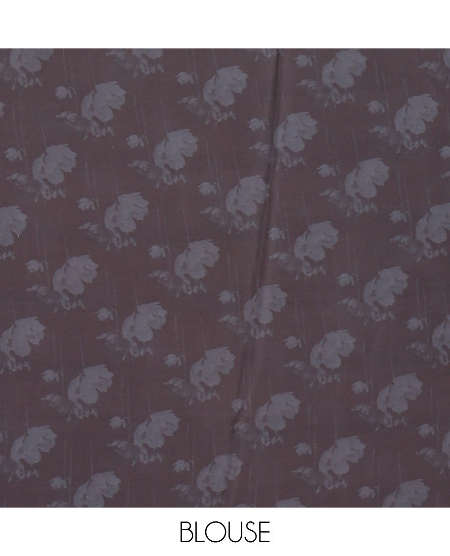 Cream and Grey Satin Crepe Saree, Enlivened With 2D Stripes and Floral Print All Over Its Body, Pallu Depicting Tulip Floral Print and Paired with a Printed Blouse