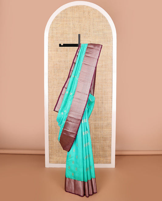 Blue buttas vasundhara elite silk saree with contrast ogee design border & geometric design pallu