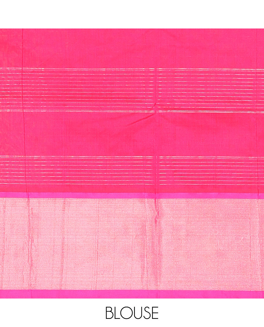 Blue Kuppadam Cotton Saree, Accentuated with Butta Enclosed Checks All Over Its Body, Complemented by a Bavanji Border, Contrast Pallu of Jaal Designs, and Paired with a Contrast Blouse