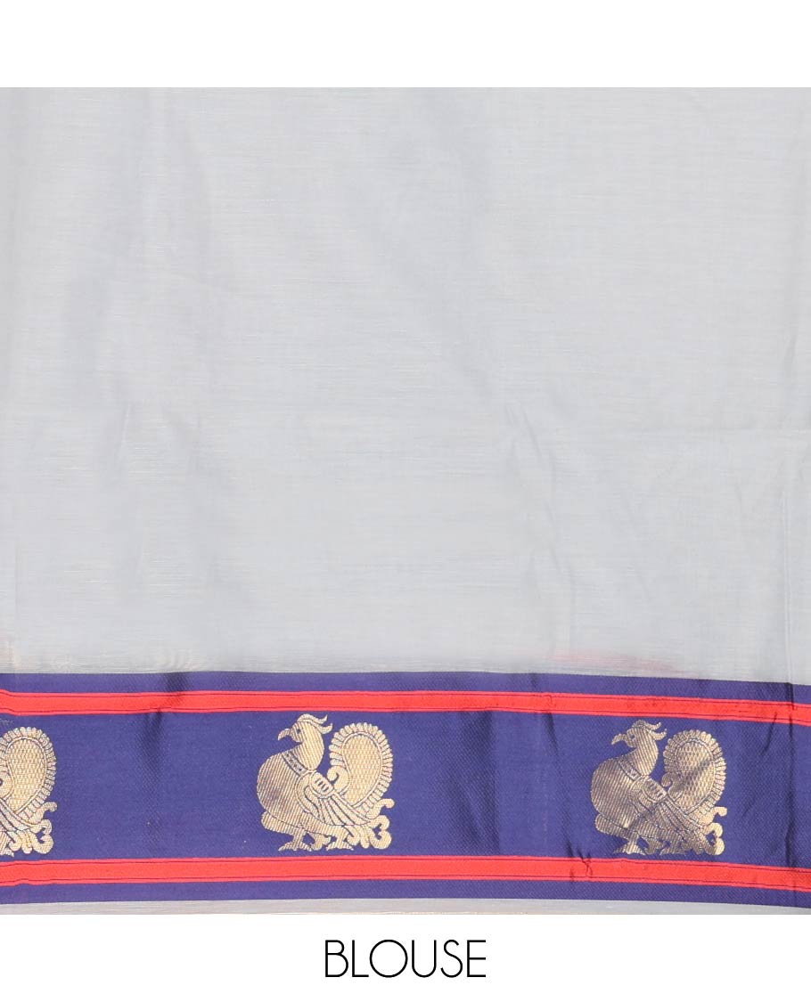 Grey Chanderi Cotton Saree, Woven with Zari Buttas All Over Its Body, Complemented by Contrast Border of Peacock Designs, Grand Jaal Pallu, and Paired with a Matching Blouse