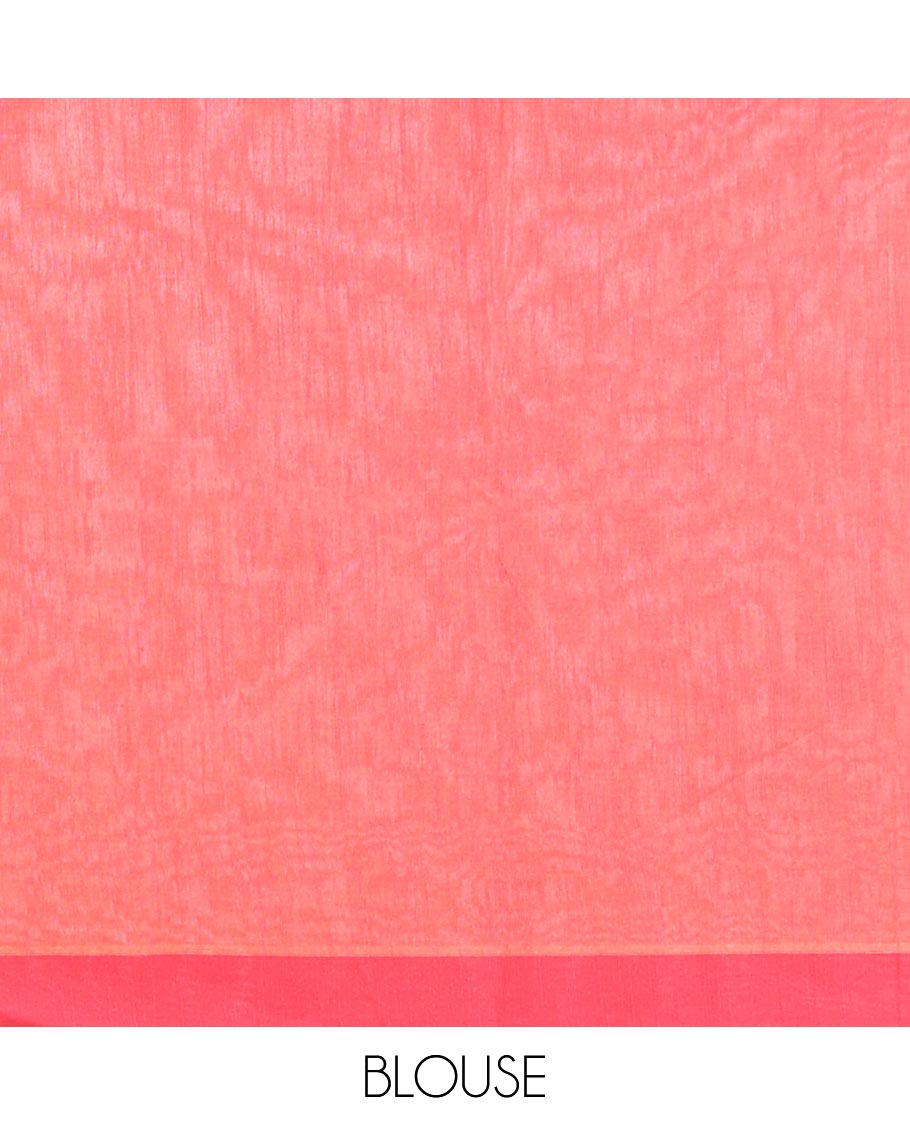 Red striped jute cotton saree, self-border & striped pallu