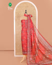 Chilli Red Material Chudidar Set Decked up with Floral Vine with Mirror Work Organza Top, Subtly Made Plain Santoon Bottom, and Organza Dupatta Featuring Floral Vine Print and Mirror Work