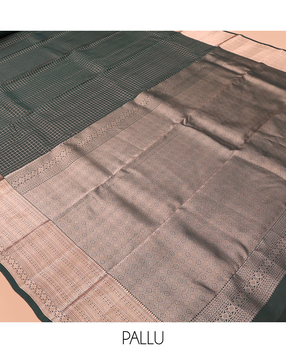 Green Checked Vasundhara Lite Silk Mix Saree, a Traditional Zari Border, Jaal Pallu, a Matching Blouse