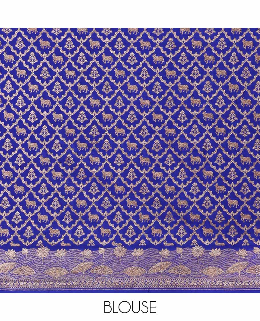 Blue pichwai design banaras silk saree with self intricate zari design & floral zari design pallu