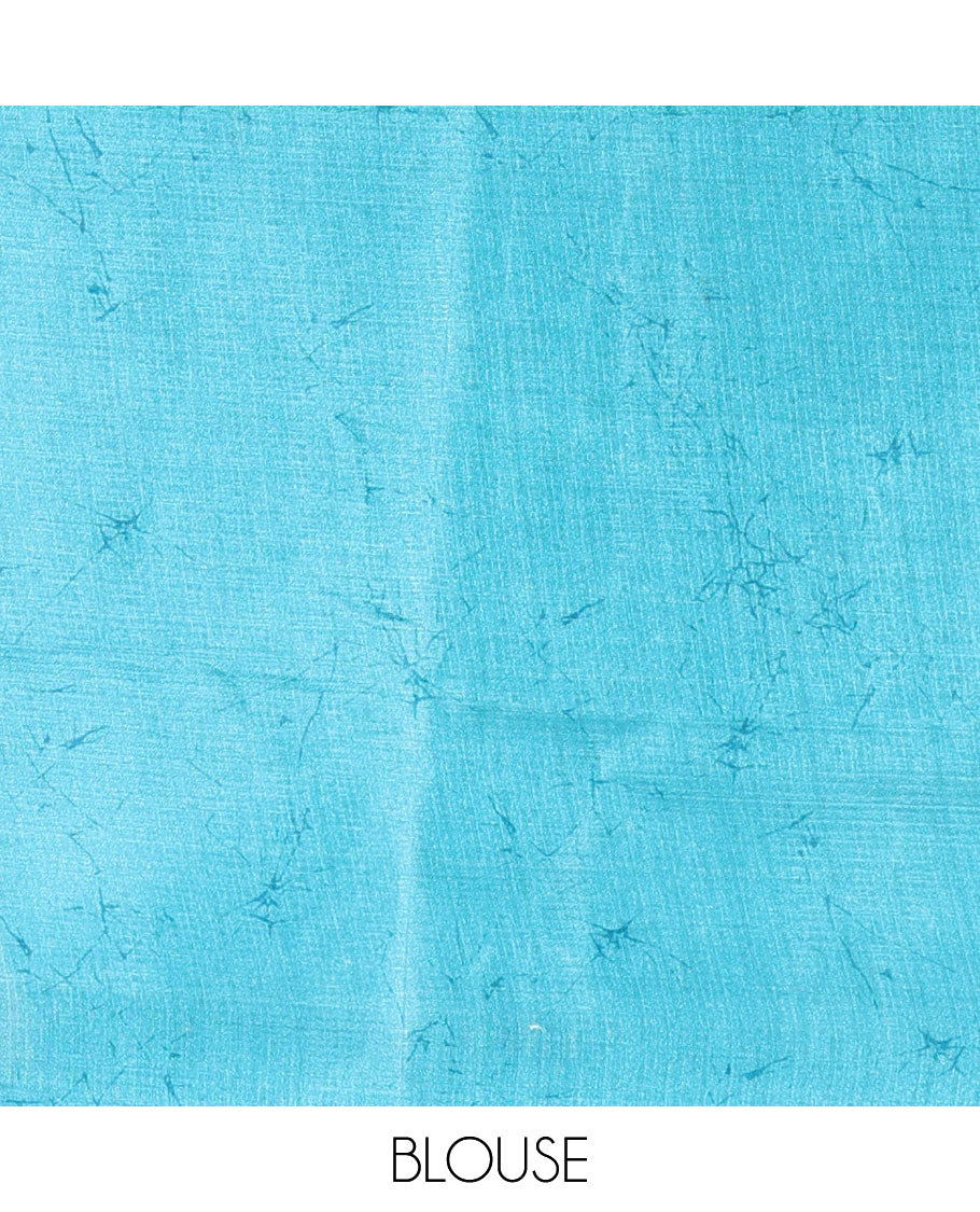 Borderless blue abstract-style star motifs abstract printed art khadi cotton saree, abstract-style printed pallu, and a matching blouse
