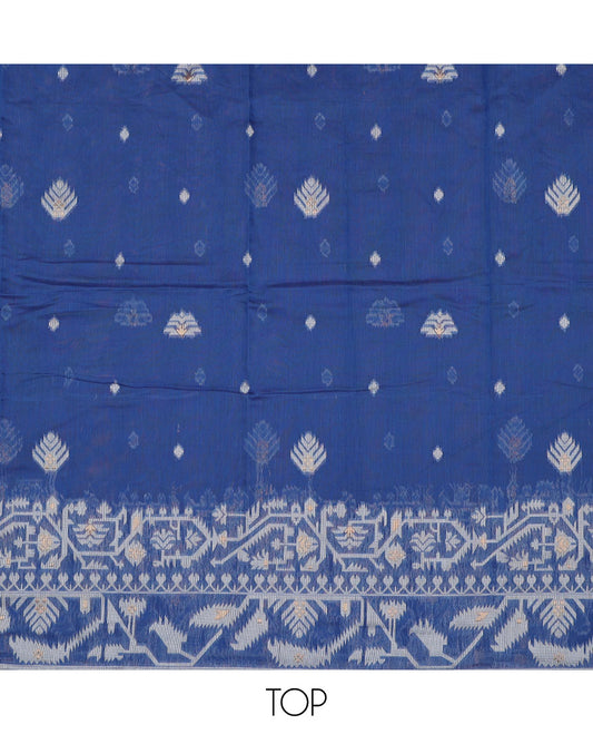Blue chudidhar material set, ikkat floral design top , plain bottom & floral design dupatta